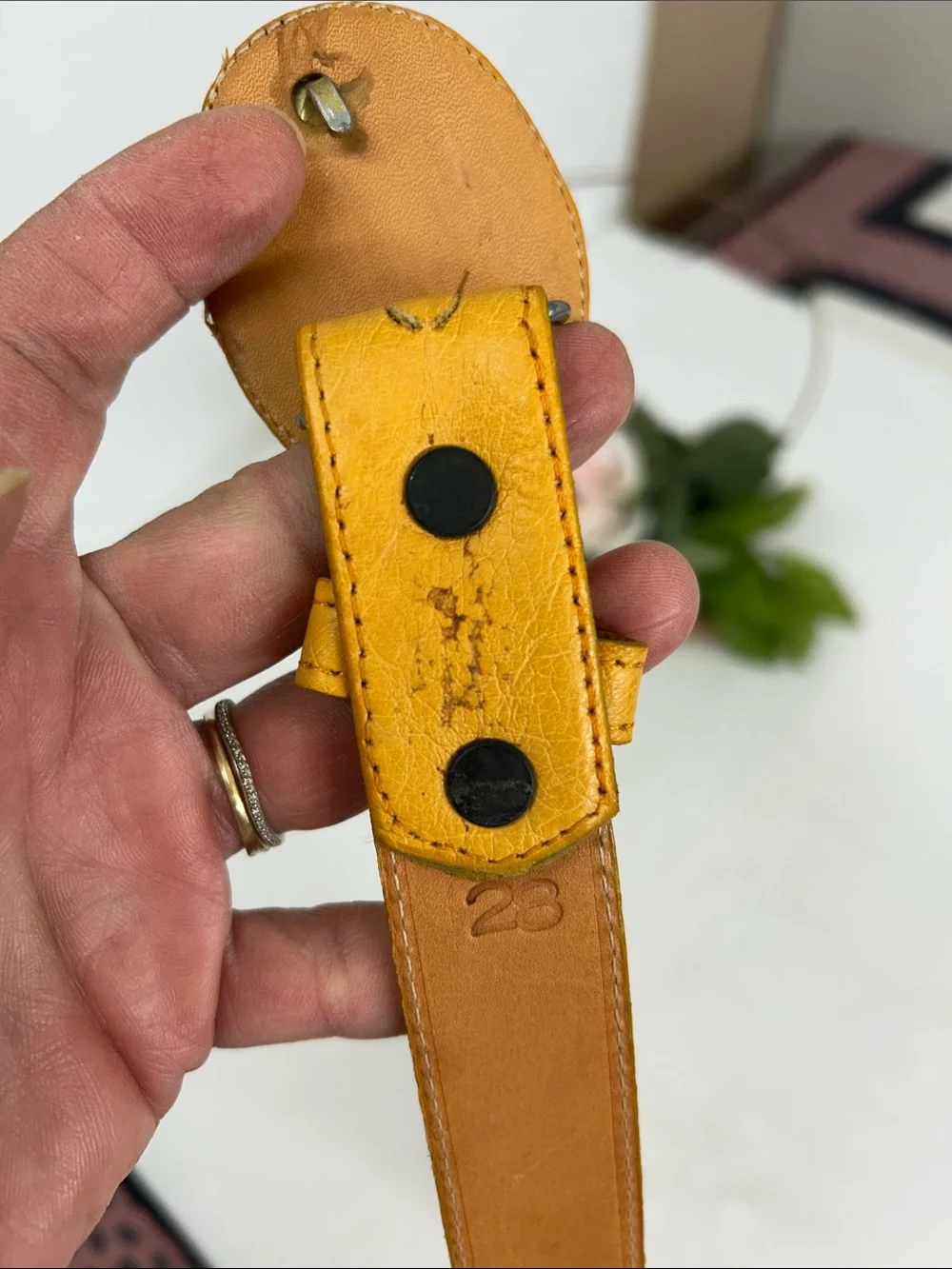 Kids Yellow Ostrich-Effect Leather Belt